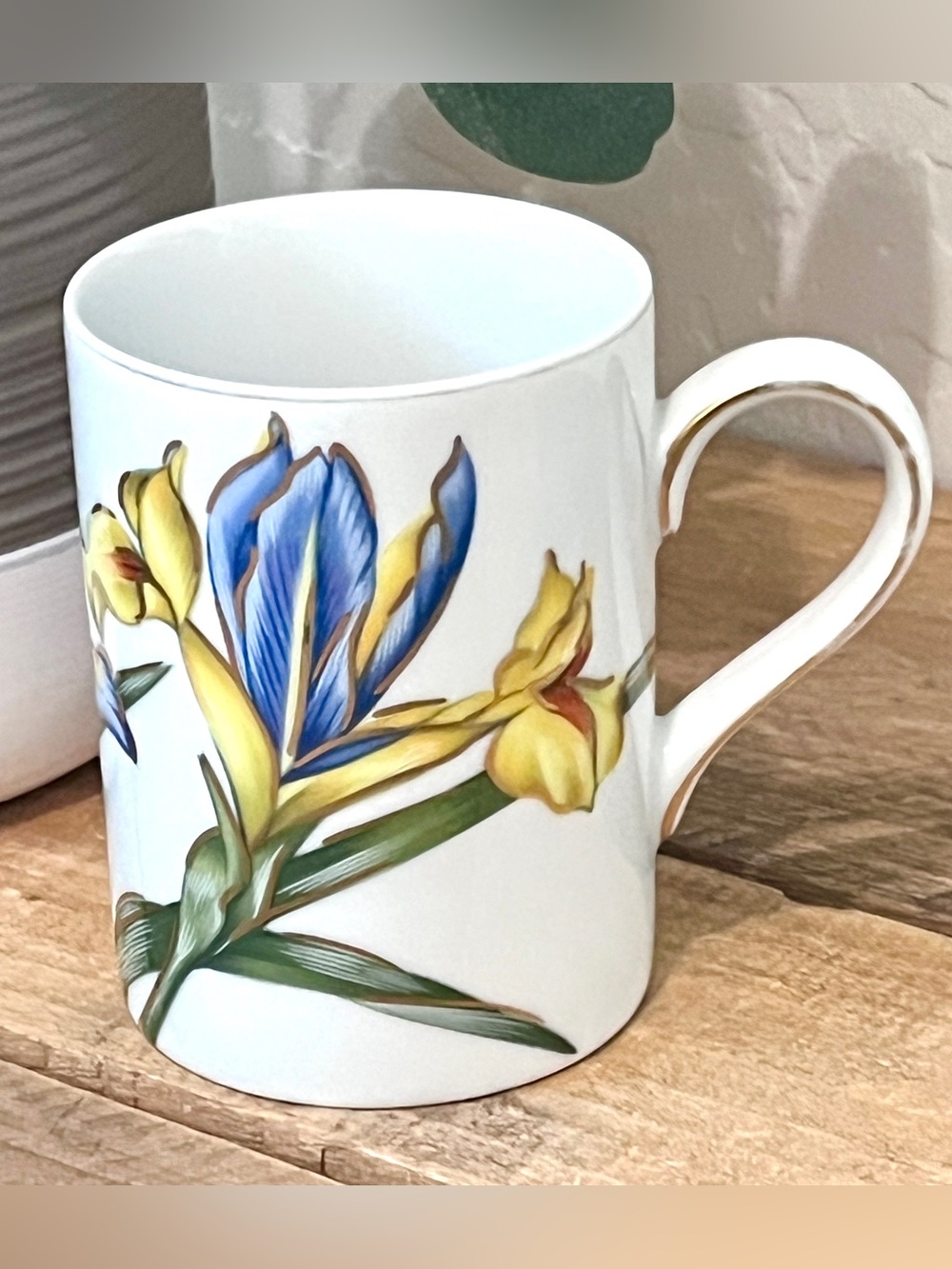 Vtg 1990s Fitz and Floyd "Iris Deux" Fine Porcelain Mug Japan 24k Gold Trim - Picture 2 of 4